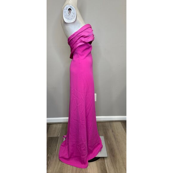 Halston Brigette Crêpe Strapless Gown In Hibiscus US 6 $645 - Picture 8 of 9
